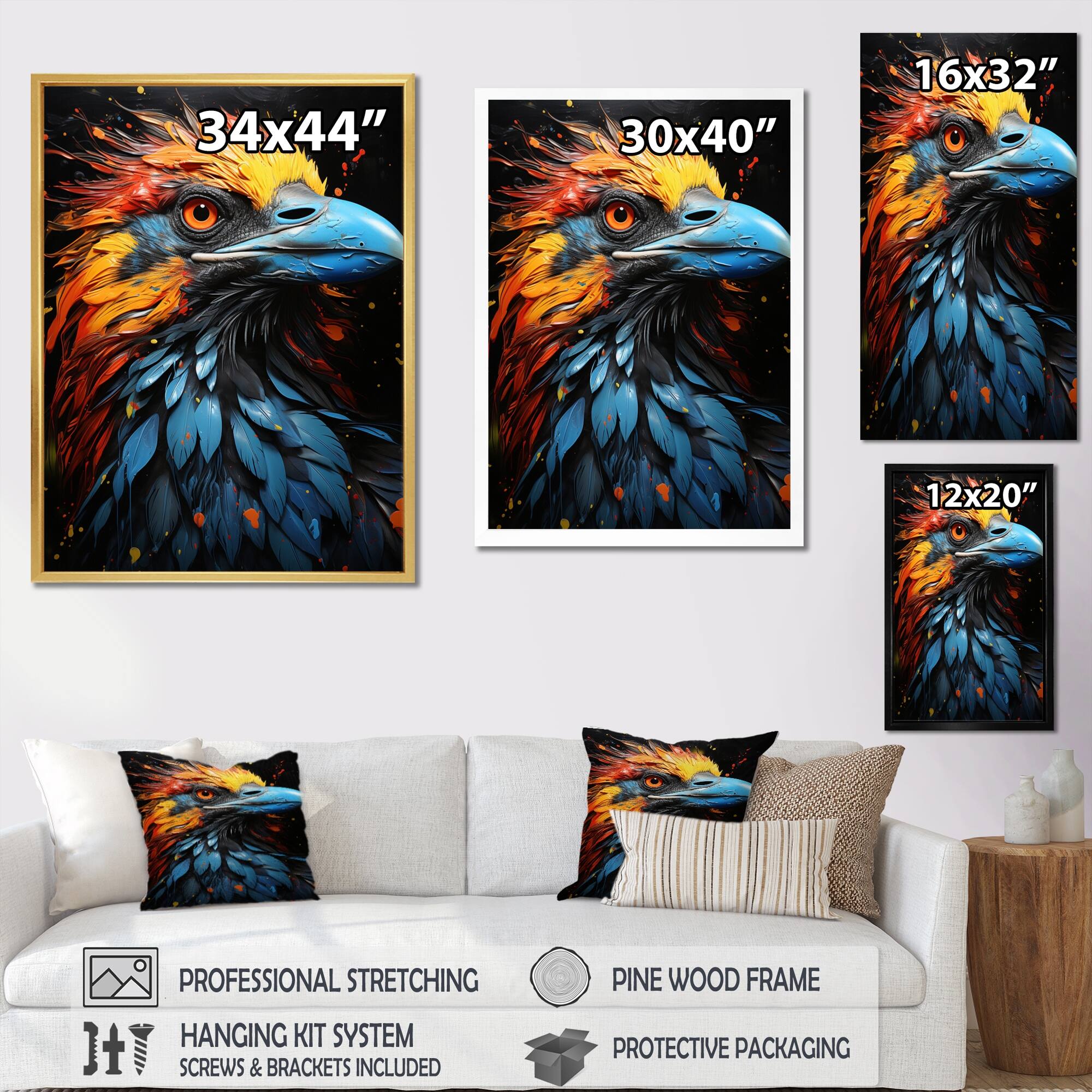 Designart "Crow Popart Royalty IV" Crow Framed Wall Art Prints On